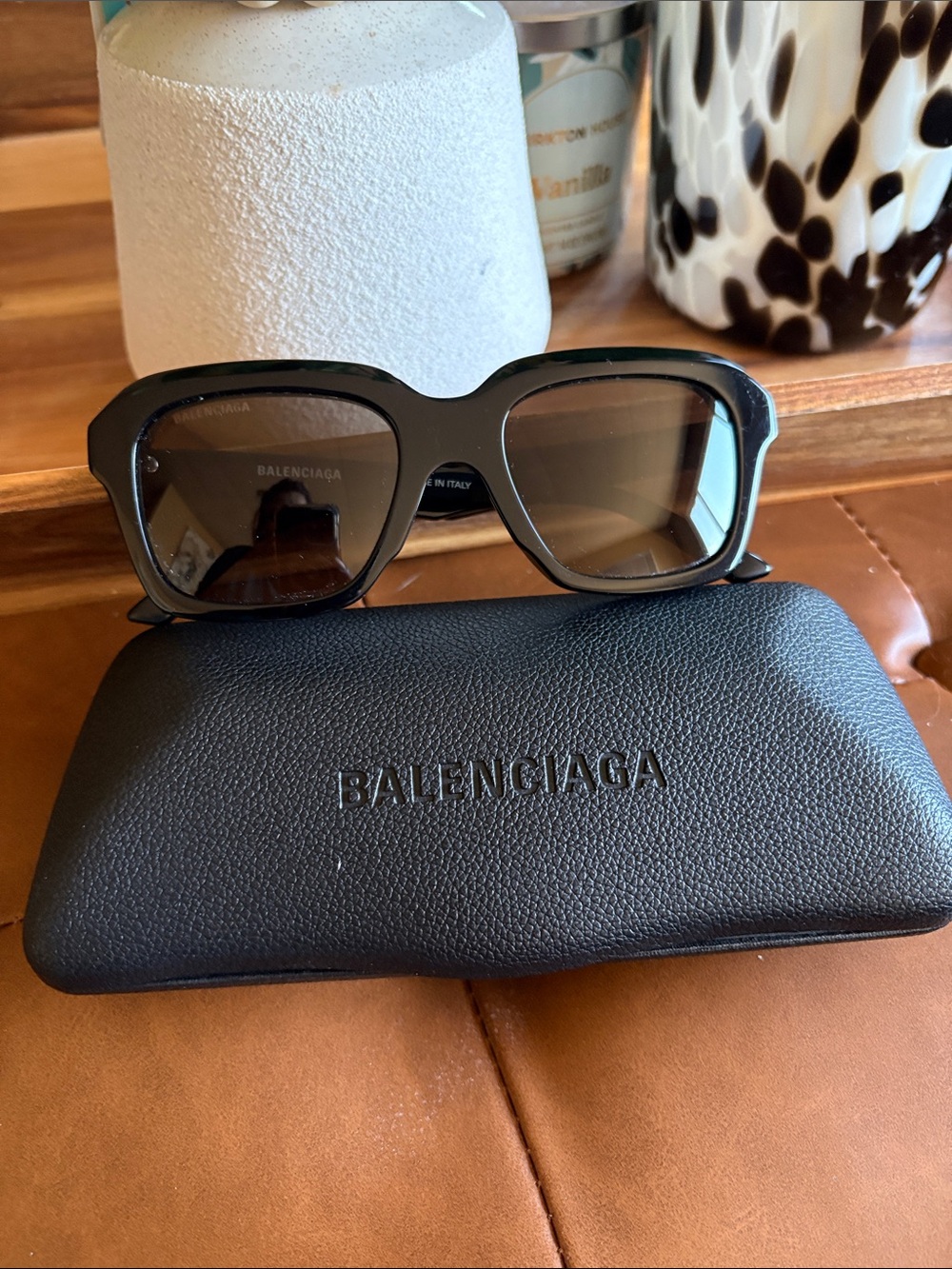 Balenciaga Black Frame Sunglasses with Brown Lenses
